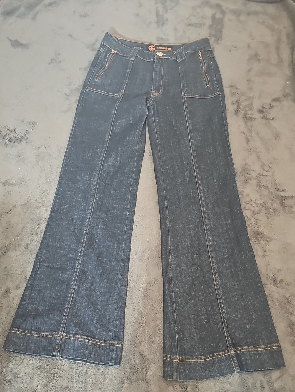 Rocawear Y2K Vintage Wide Leg Flare Jeans Cargo Pockets Juniors 5 / Women 2/4